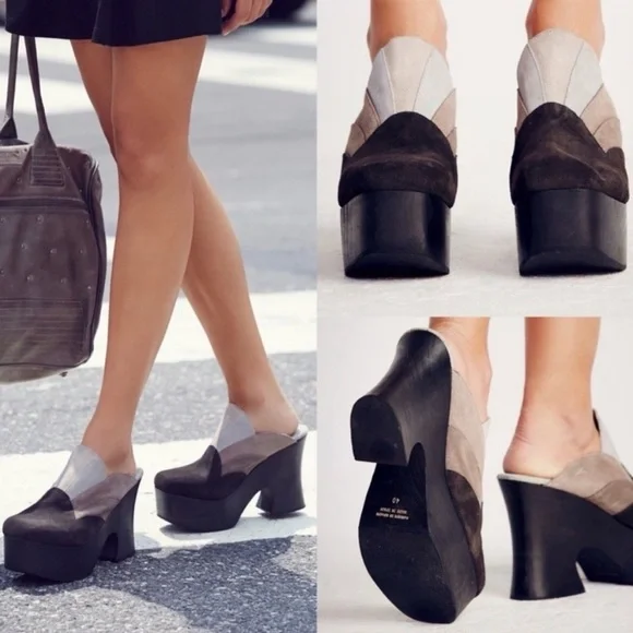 Platform Mule Clog in Two-Tone Gray Suede - Picture 14 of 15